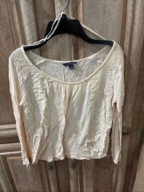 American Eagle Outfitters Ivory Textured Long Sleeve Top